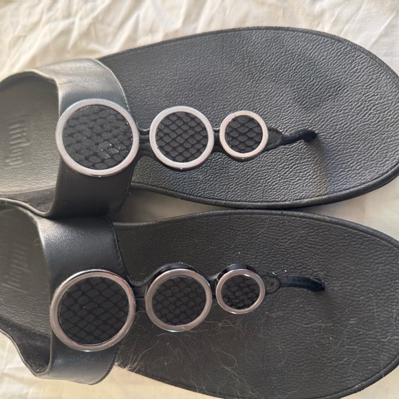 Fitflop Black Sandals with Silver Accents - Picture 1 of 5